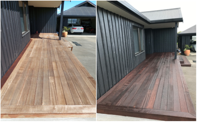 Deck staining before and after